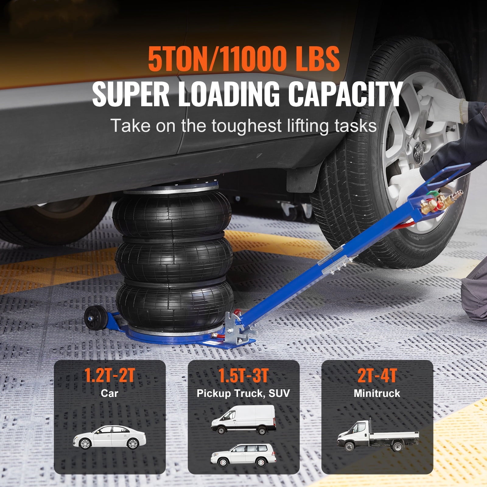 BENTISM Air Jack, 5 Ton/11000 lbs Triple Bag Air Jack, Airbag Jack with Six Steel Pipes, Lift up to 17.7