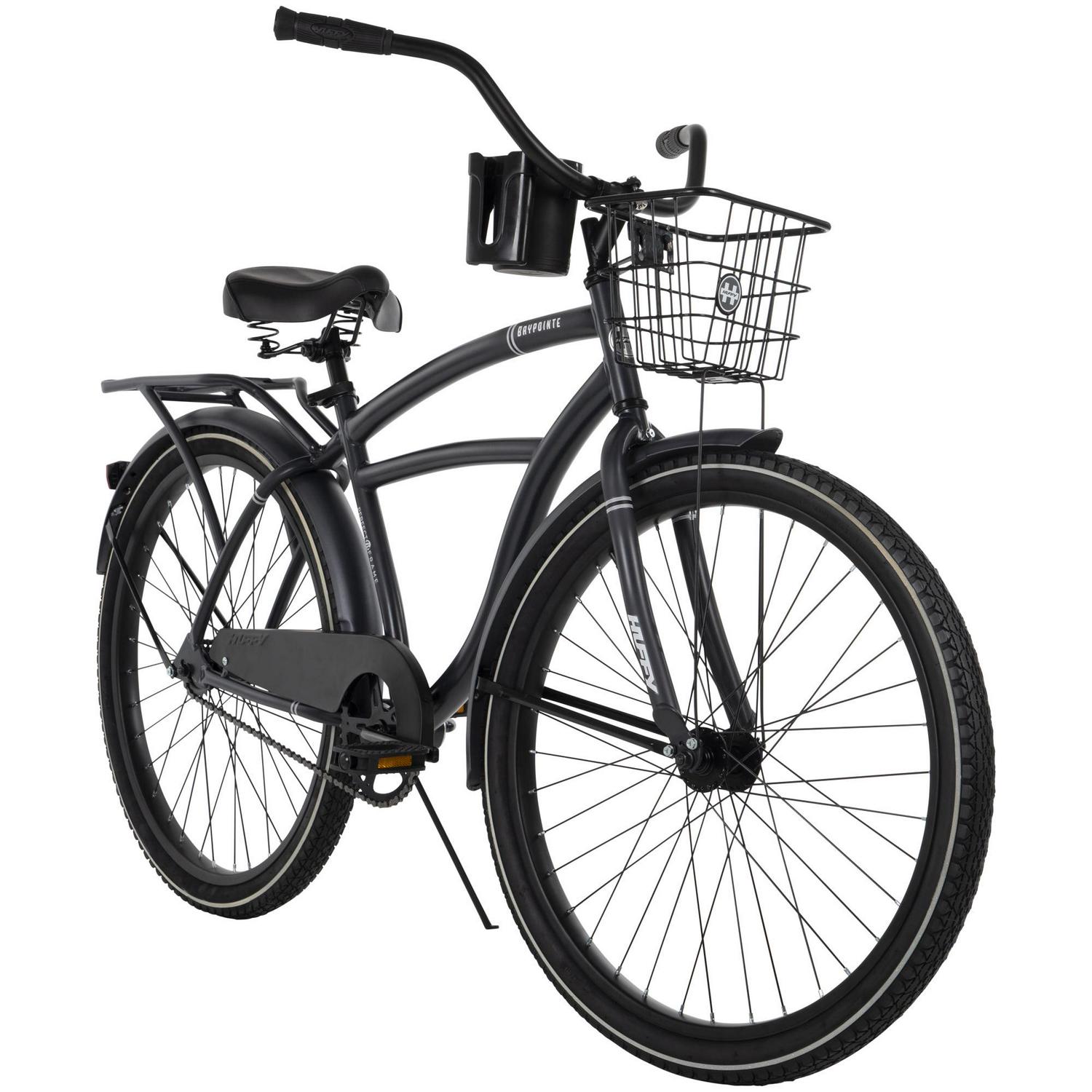 Huffy 26 Baypointe Mens Cruiser Bike with Basket， Gray