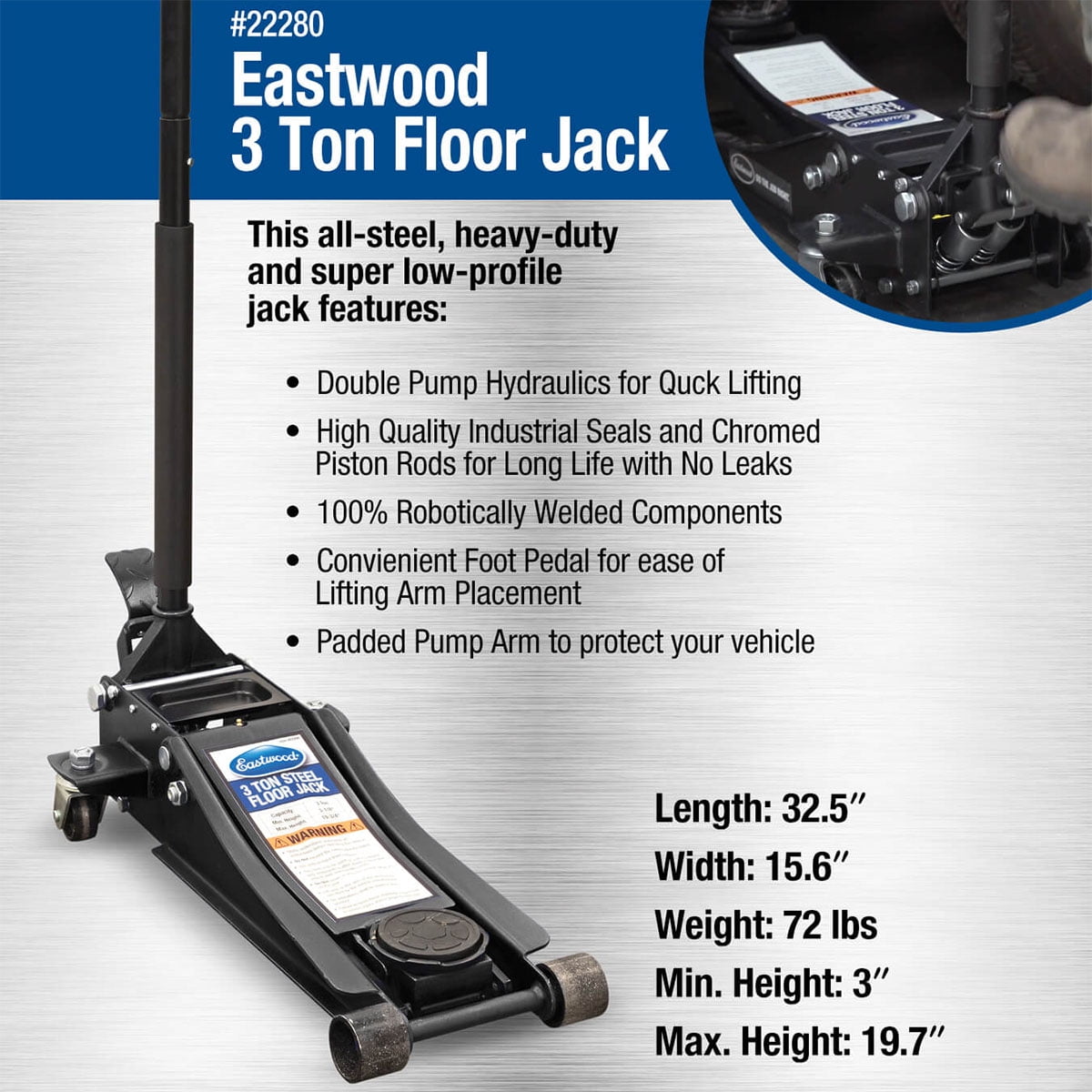 Eastwood 3 Ton Low Profile Heavy Duty Steel Floor Jack