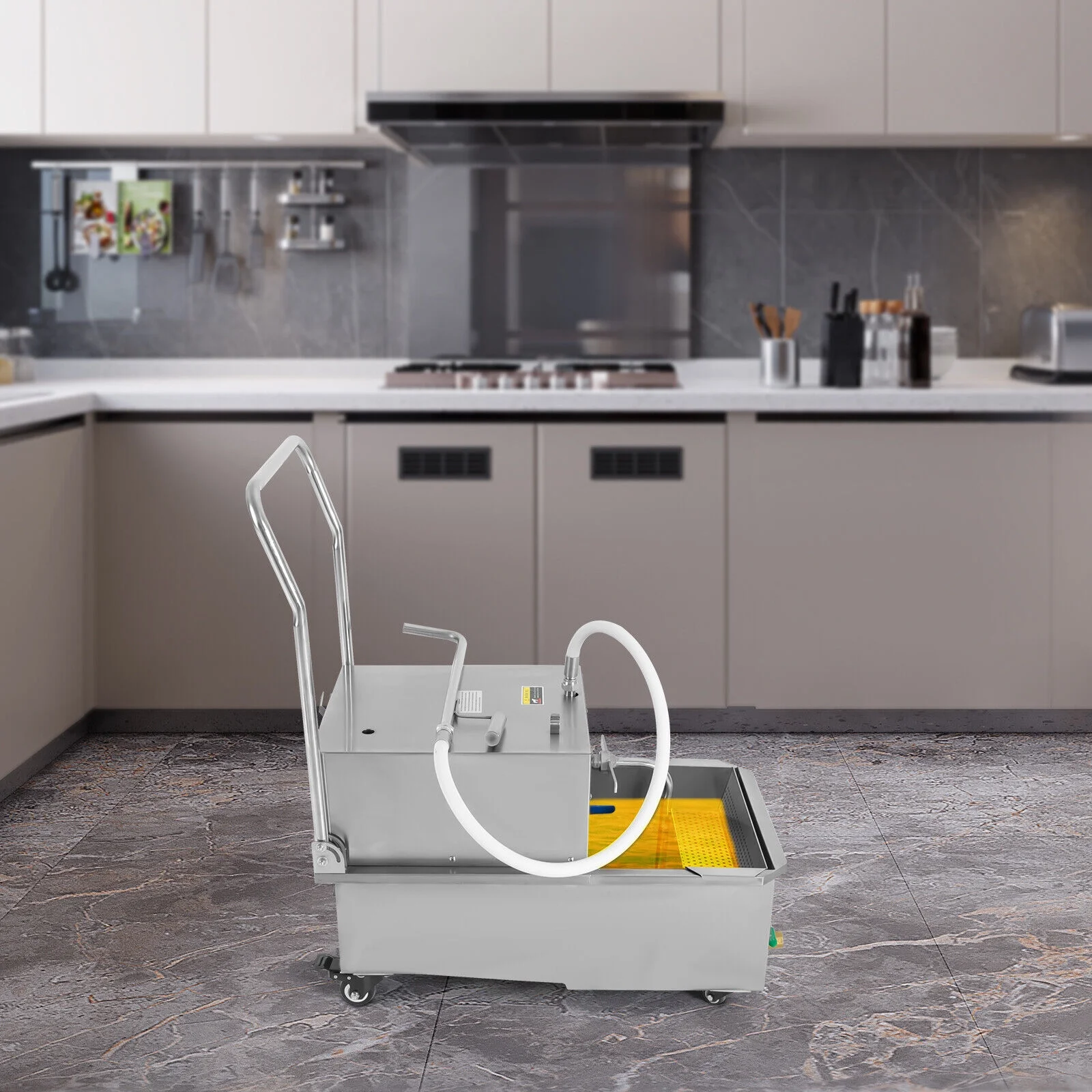 Miumaeov Commercial Fryer Oil Filter Cart Mobile Fryer Filter Machine 55L/14.5 Gal Oil Filter Truck Frying Oil Filtration System for Restaurant