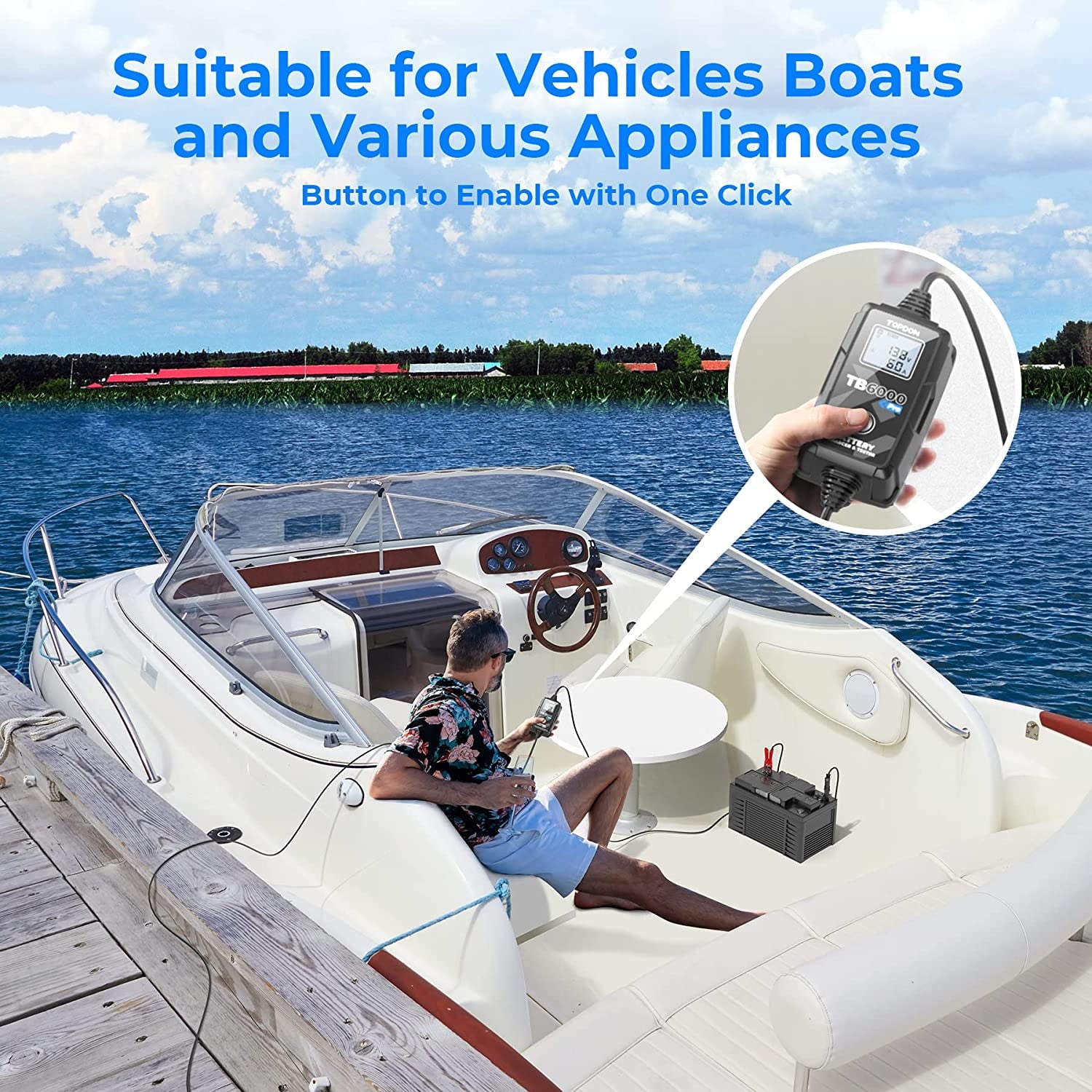 2-in-1 Smart Car Battery Charger & Battery Tester, TOPDON TB6000Pro 6Amp 6V/12V Trickle Charger Maintainer, 12V Load Tester