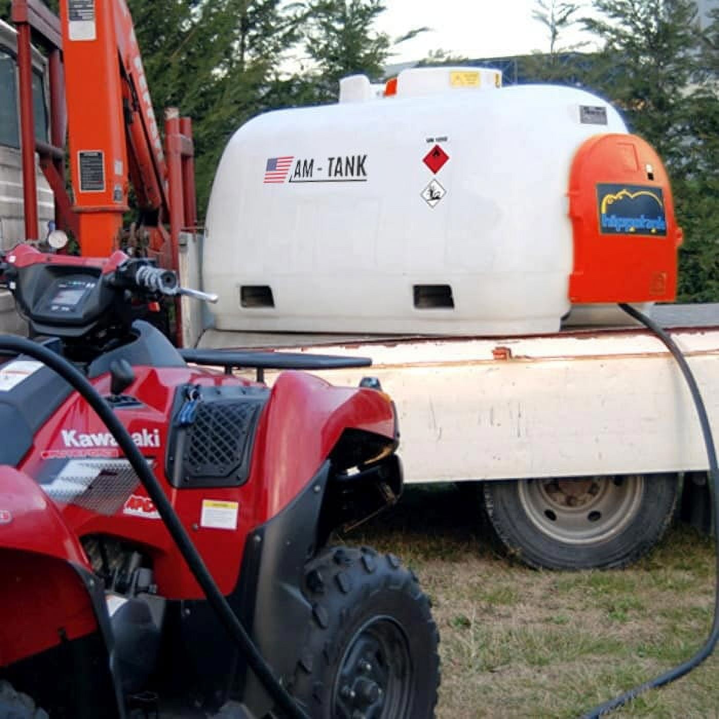 AM-TANK 253gl Auxiliary Diesel Fuel Tank with 12V pump, 16ft hose and Automatic Nozzle