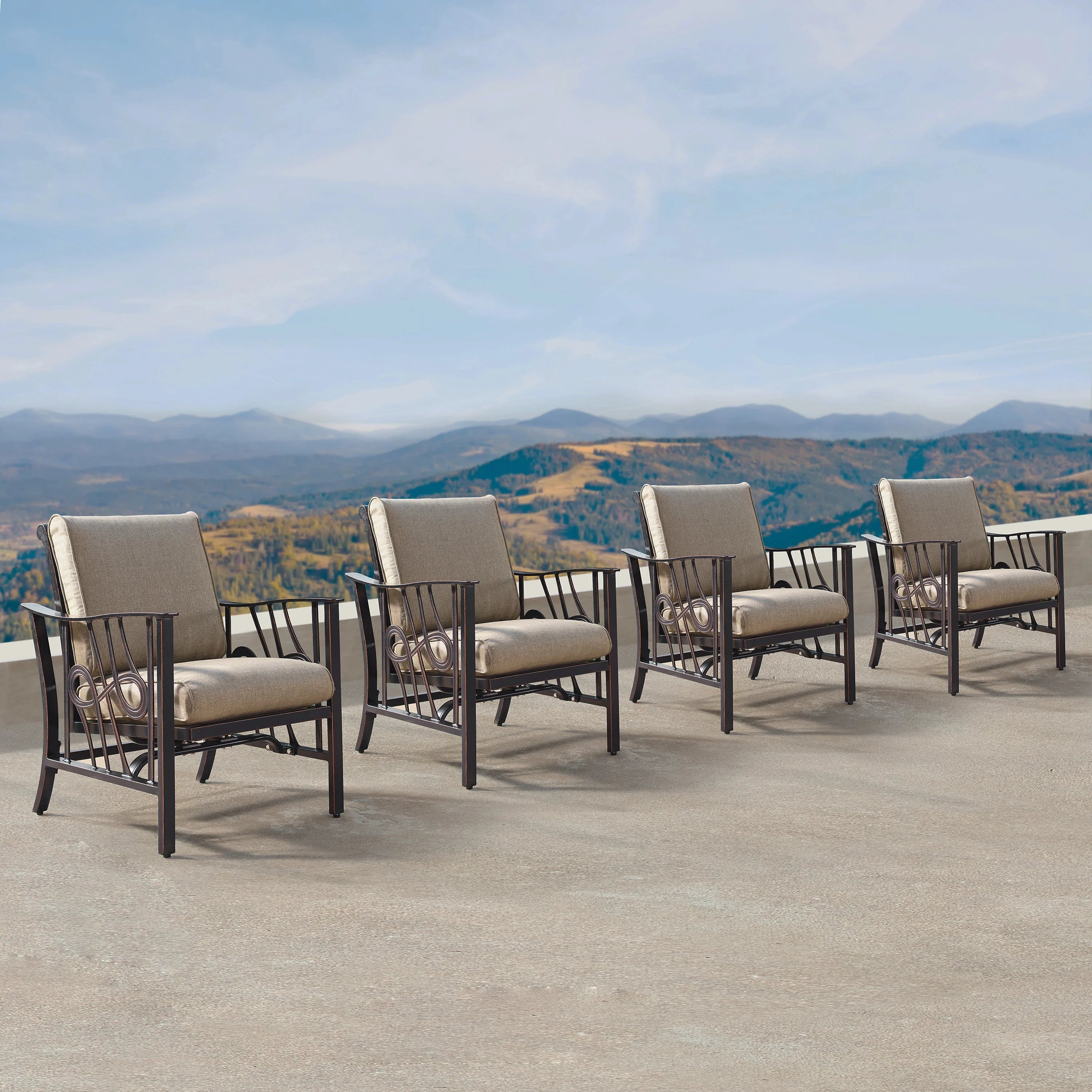 Aluminum Deep Seating Rocking Club Chairs in Antique Copper (set of 4)