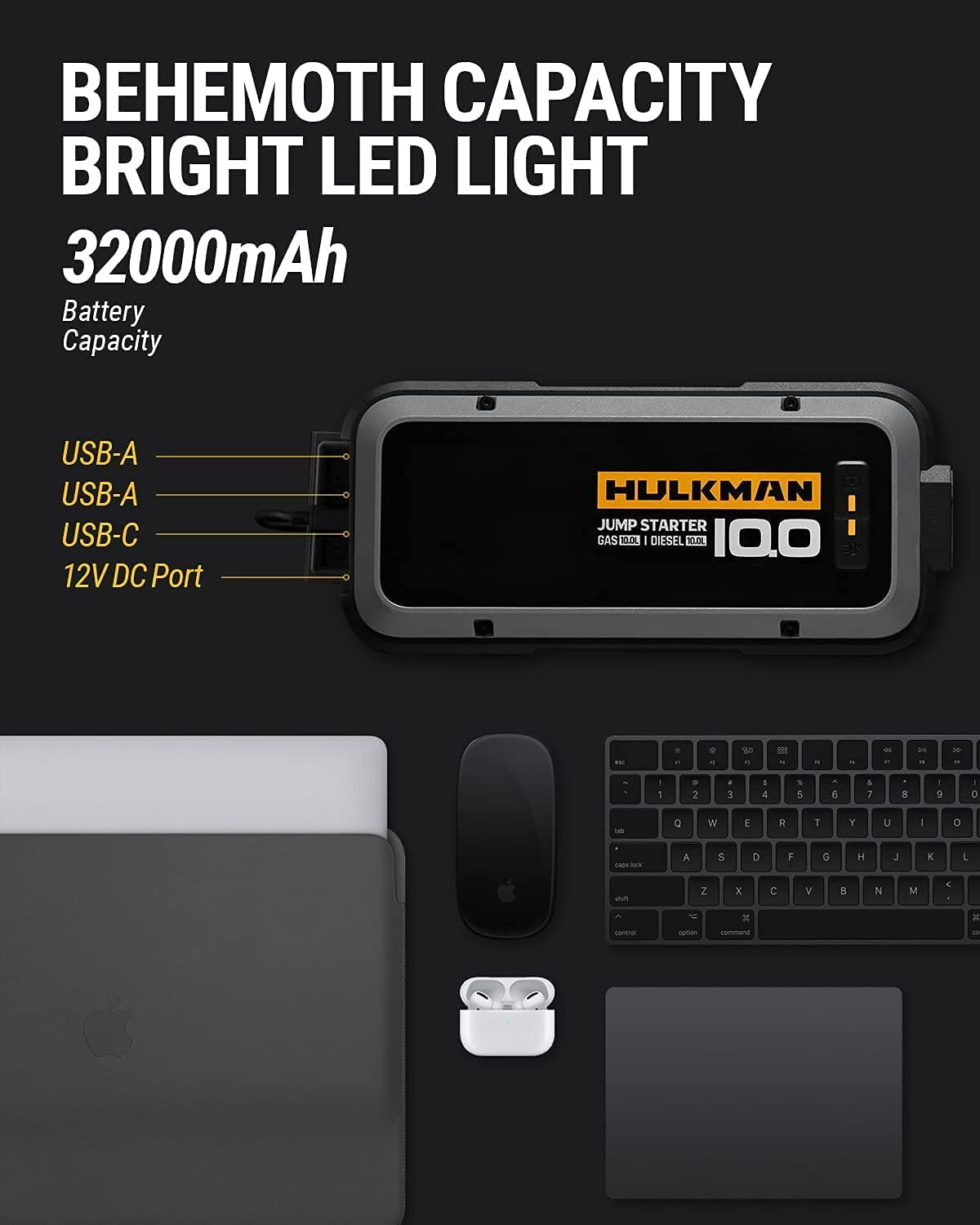 HULKMAN Alpha100 Jump Starter 4000 Amp 32000mAh Car Starter with -40℉ Start Tech PD 65W Lithium Portable Car Battery Booster Pack for up to 10L Gas and 10L Diesel Engines