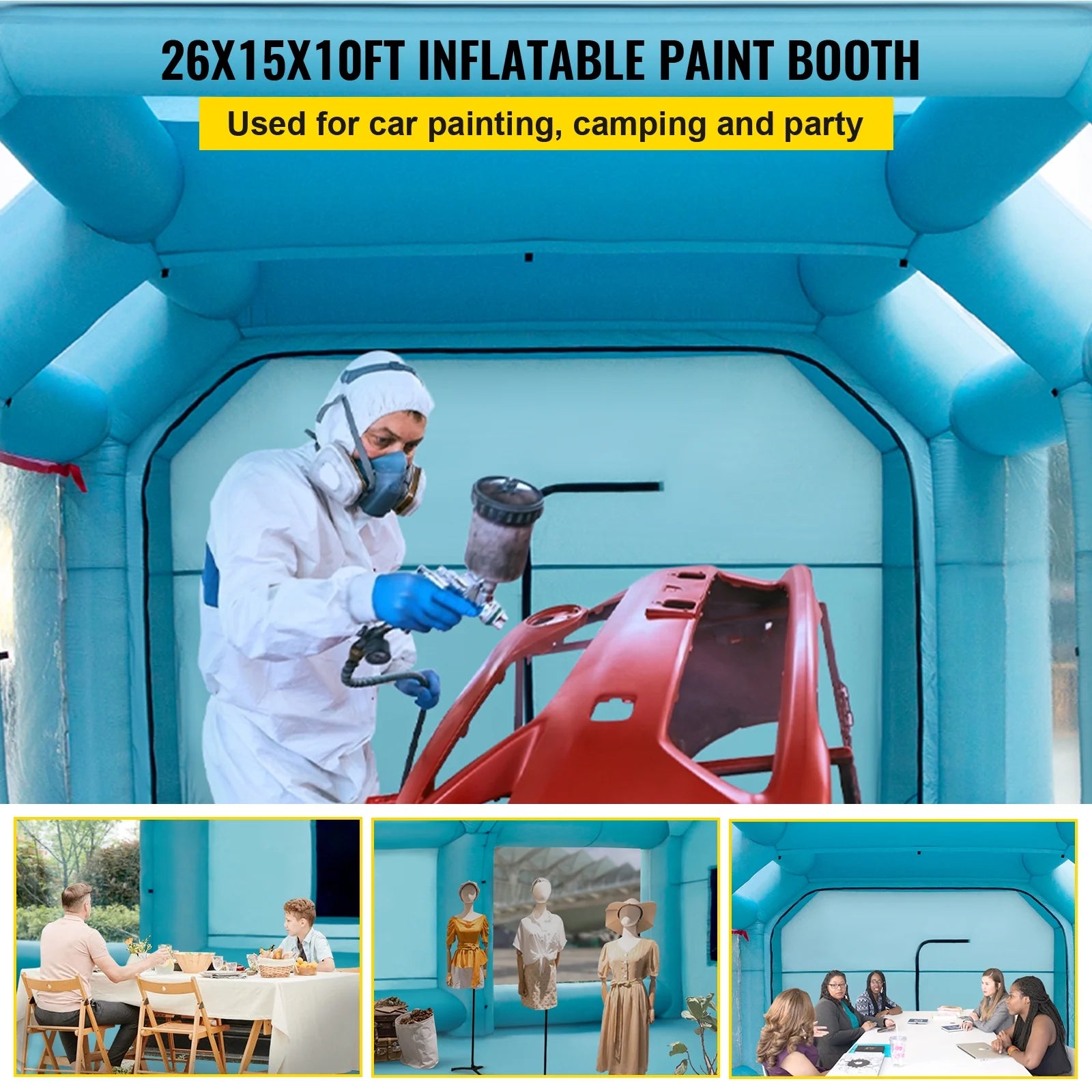 BENTISM Inflatable Spray Booth Car Paint Tent 26x15x10FT Filter System 2 Blowers
