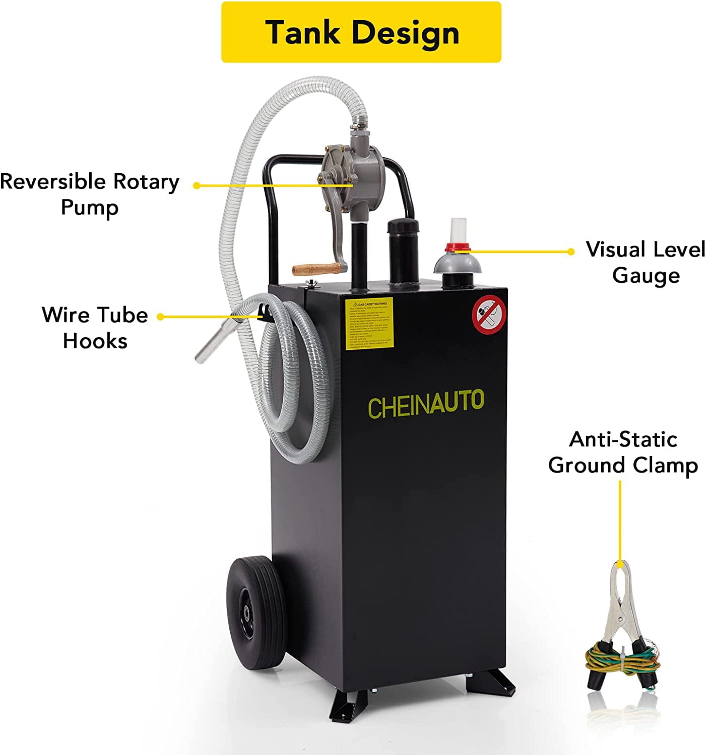 30 Gallon Gas Caddy with Pump Portable Fuel Storage Tank Gasoline Diesel Fuel for Car, Lawnmower, ATV, Boat, Motorcycle