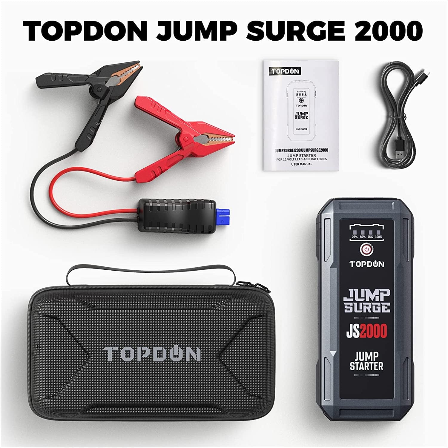 Car Jump Starter Topdon JS2000 12V 2000Amp Battery Booster Pack Charger 16000mAh