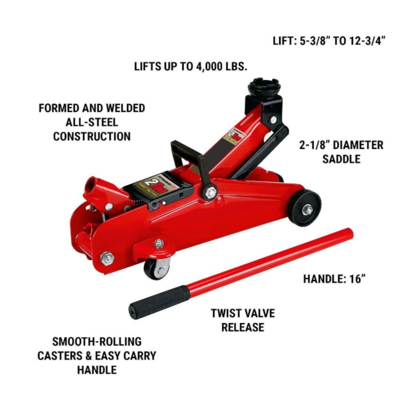 Low Profile Floor Jack 2 Ton Trolley Jack 4000LBS Capacity Heavy Steel Jack 5-3/8