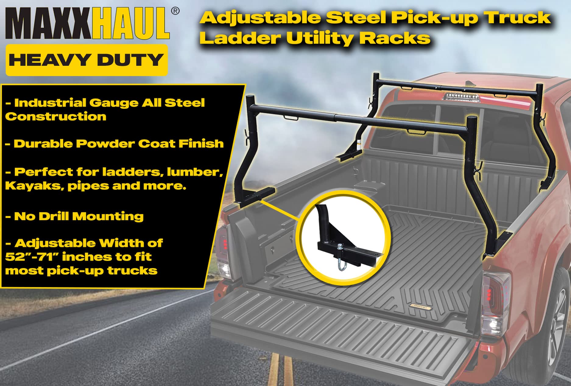 MaxxHaul 50241 Adjustable Steel Pick Up Truck Ladder Utility Racks-Pair, Black