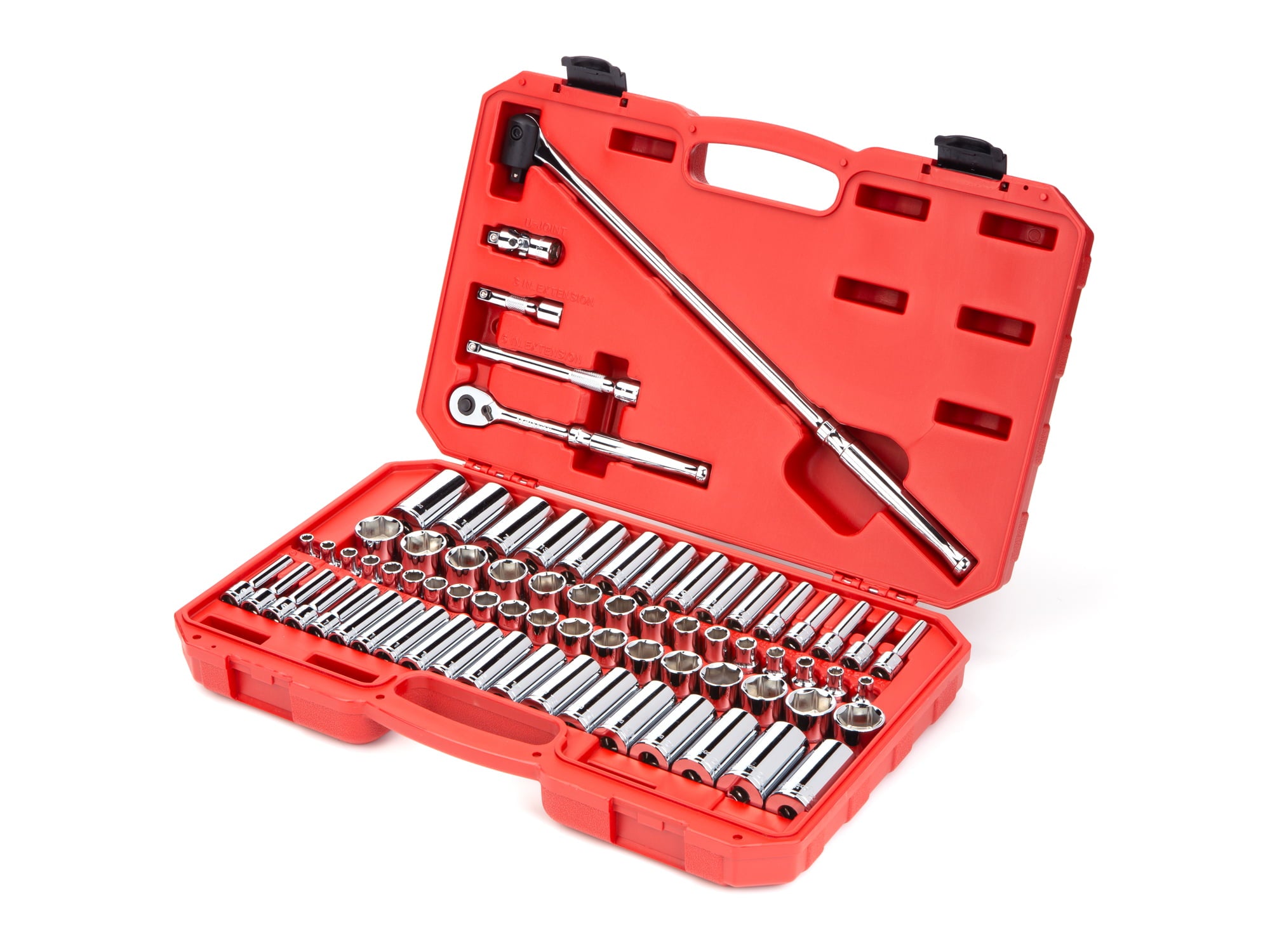 TEKTON 3/8 Inch Drive 6-Point Socket & Ratchet Set, 74-Piece (1/4-1 in., 6-24 mm), SKT15311