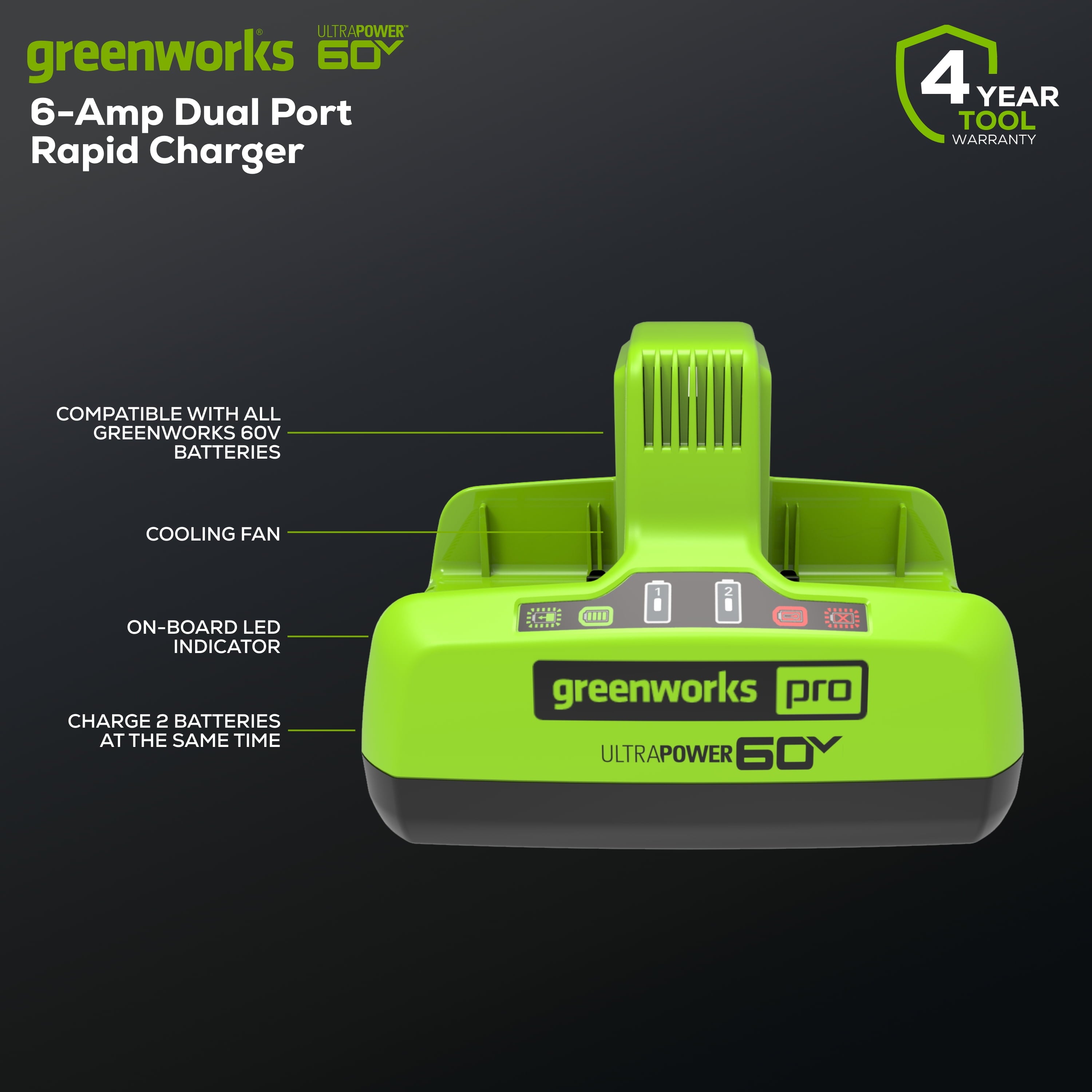 Greenworks 60V 6 Amp Dual-Port Rapid Charger 1807902