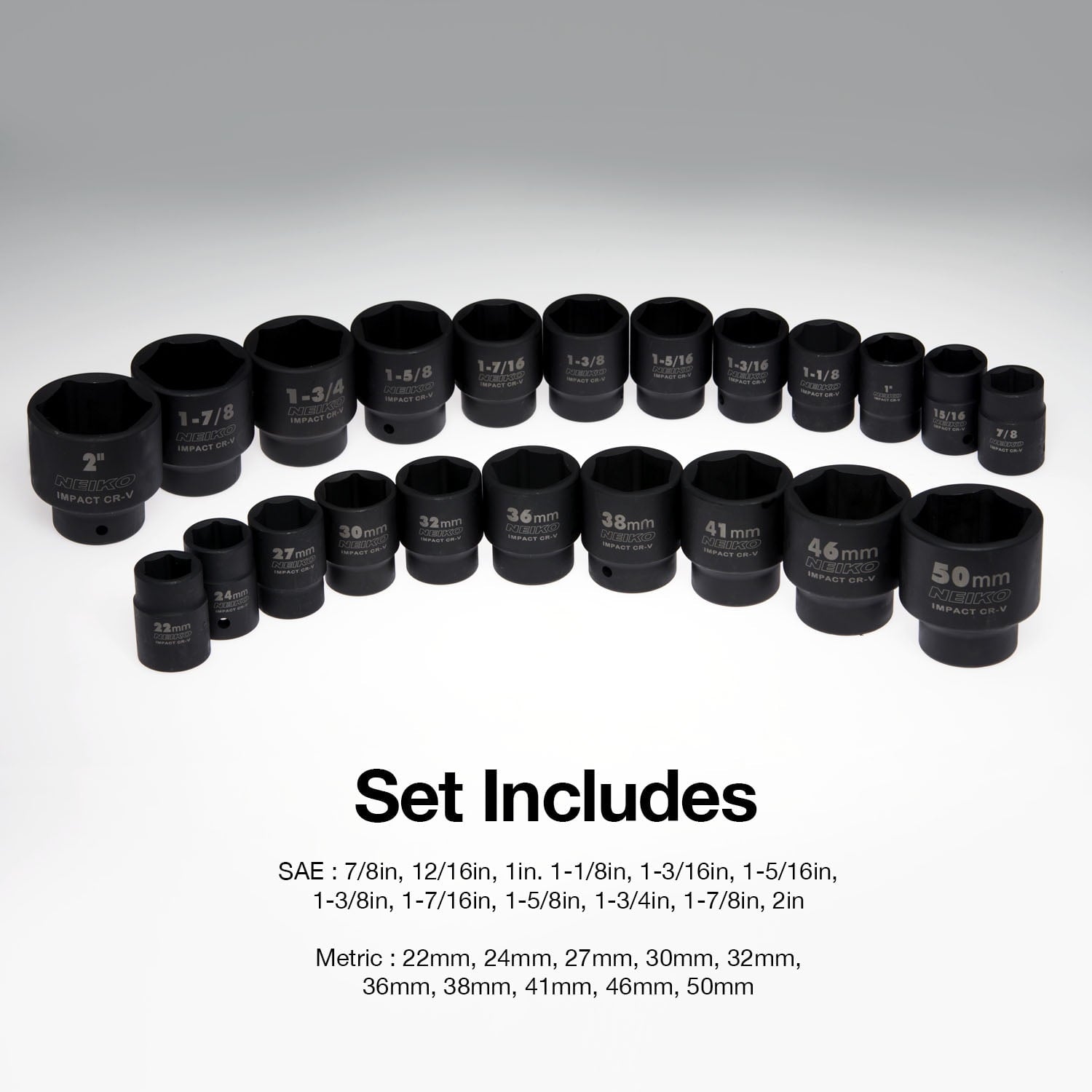 NEIKO 02499A 3/4-inch-Drive Jumbo Master Impact Socket Set, SAE and Metric Shallow-Sockets, SAE 7/8