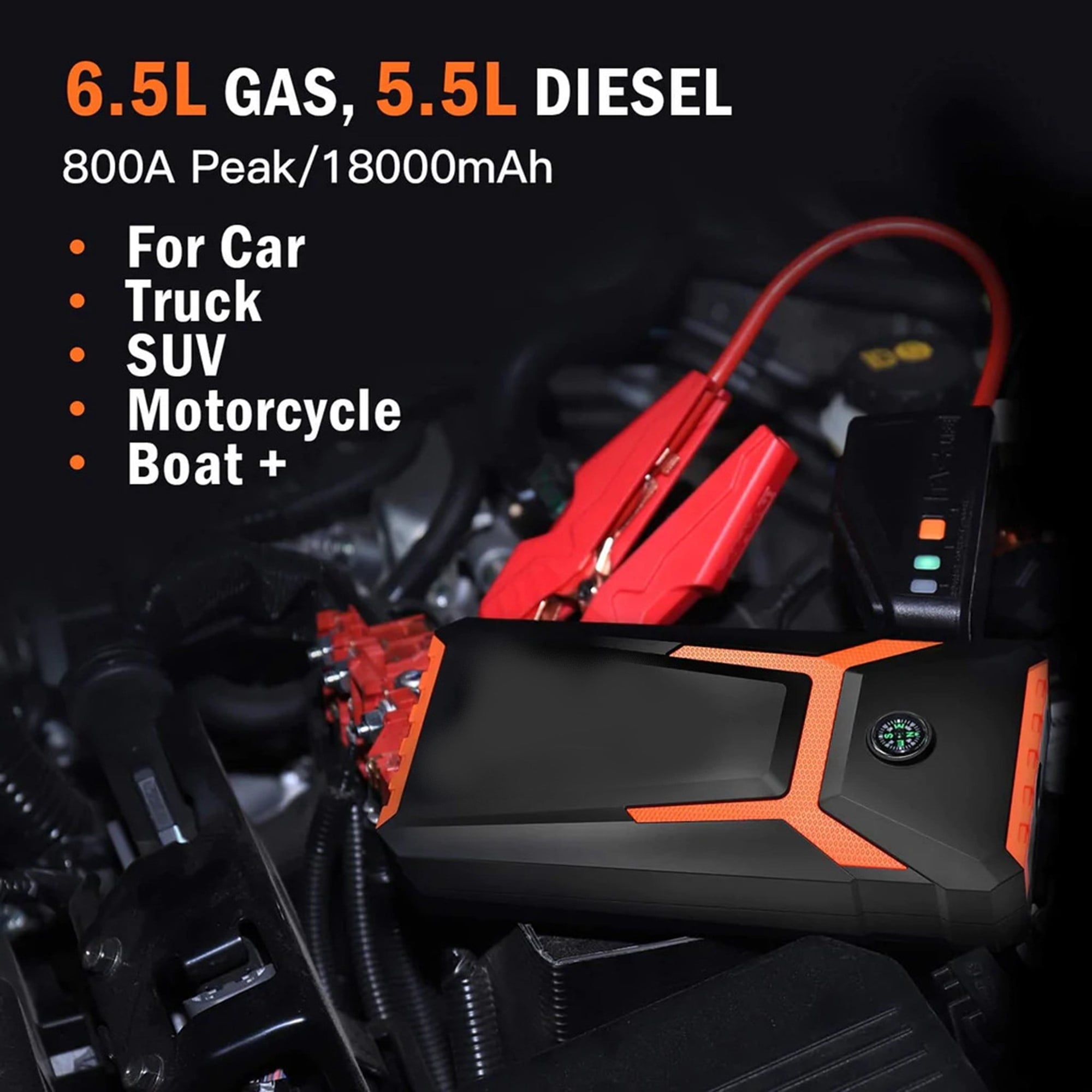 800A Peak 18000mAh Car Jump Starter up to 7.0L Gas Power Bank Battery (T8)