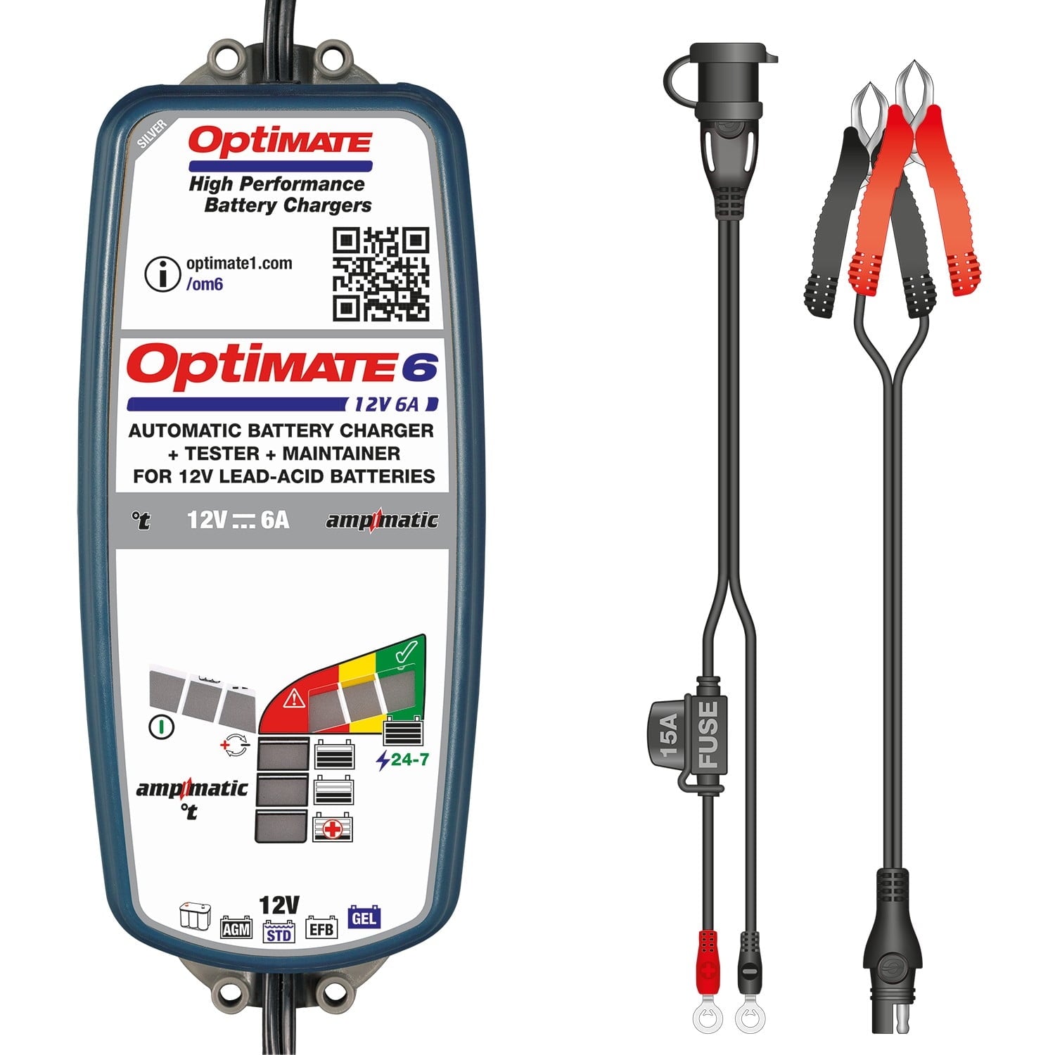 Tecmate OptiMate 6 Ampmatic 12V Battery Charger & Maintainer (TM-361)