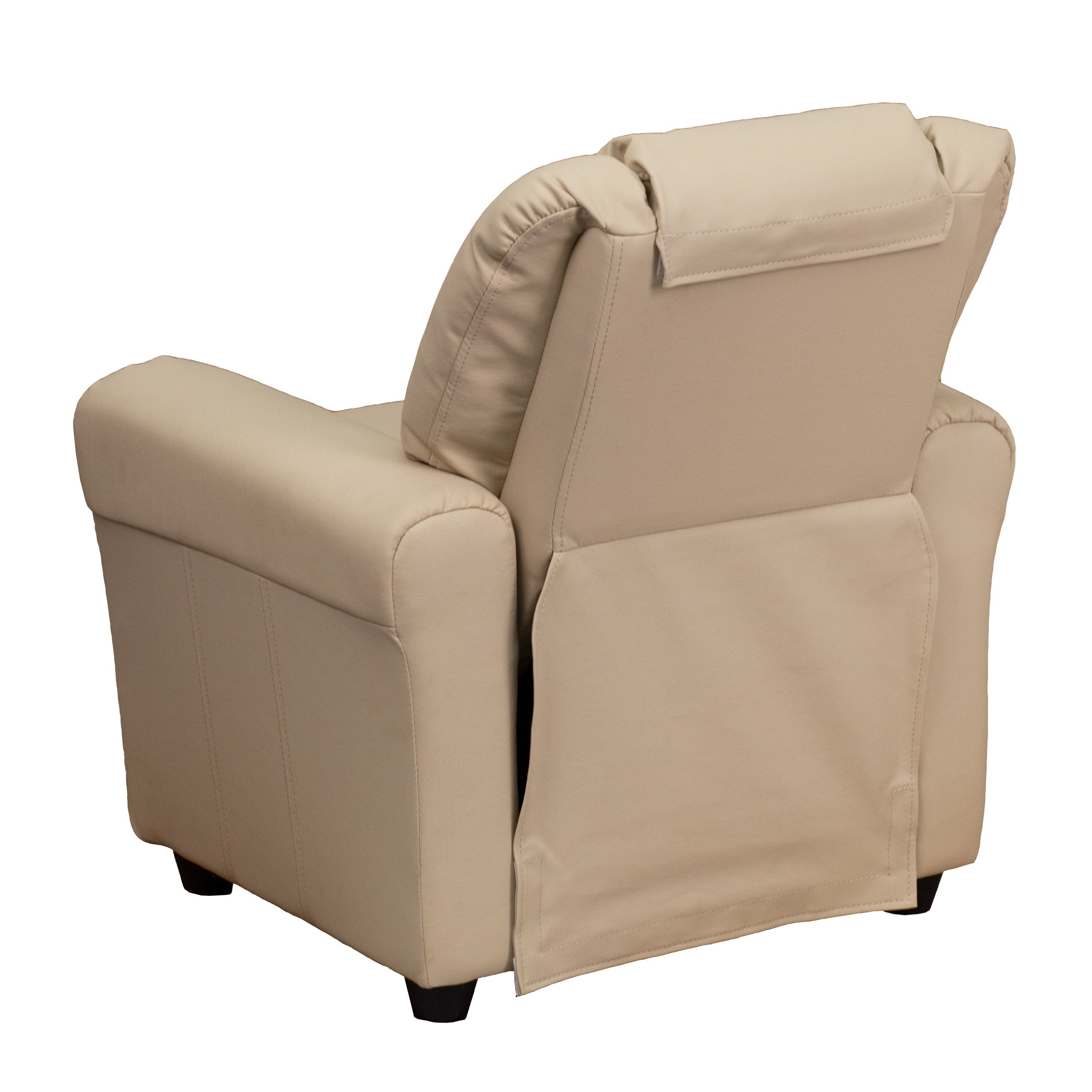 EMMA + OLIVER Beige Vinyl Kids Recliner with Cup Holder and Headrest