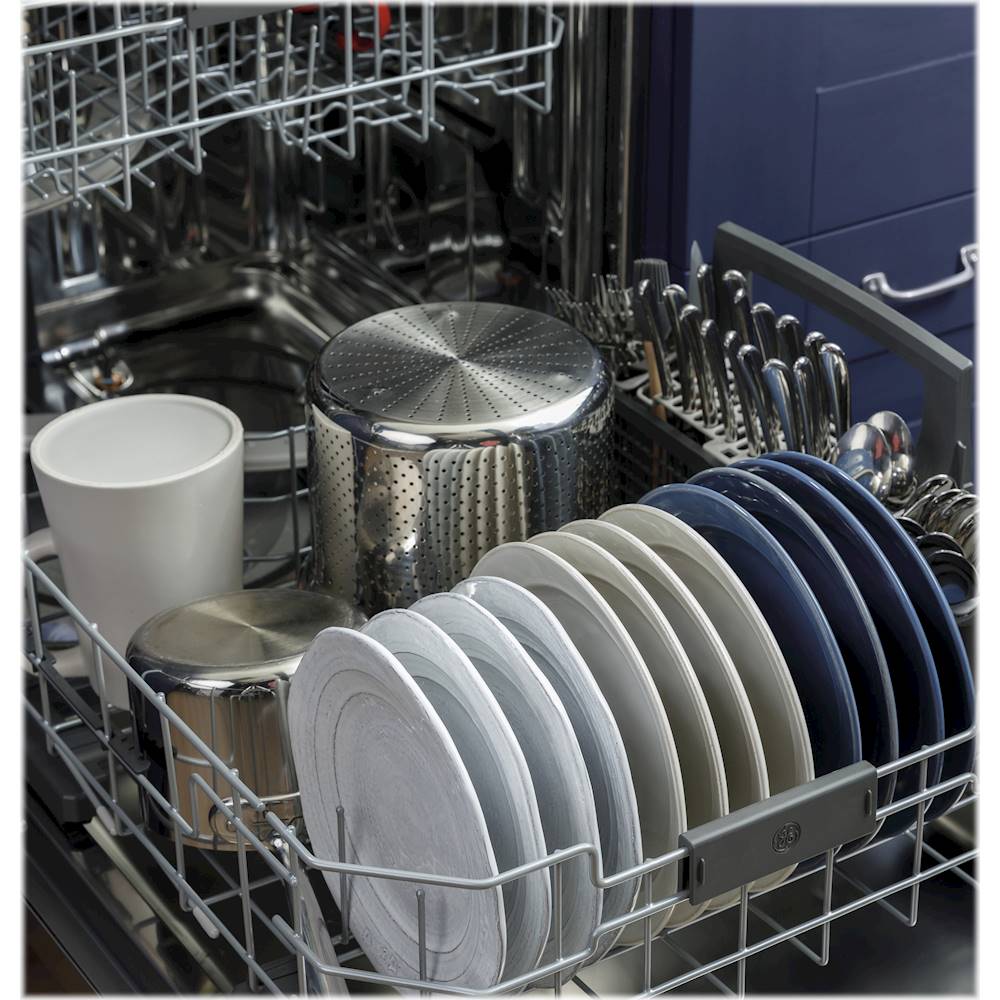 GE - Top Control Built-In Dishwasher with Stainless Steel Tub, 3rd Rack, 46dBA - Black slate