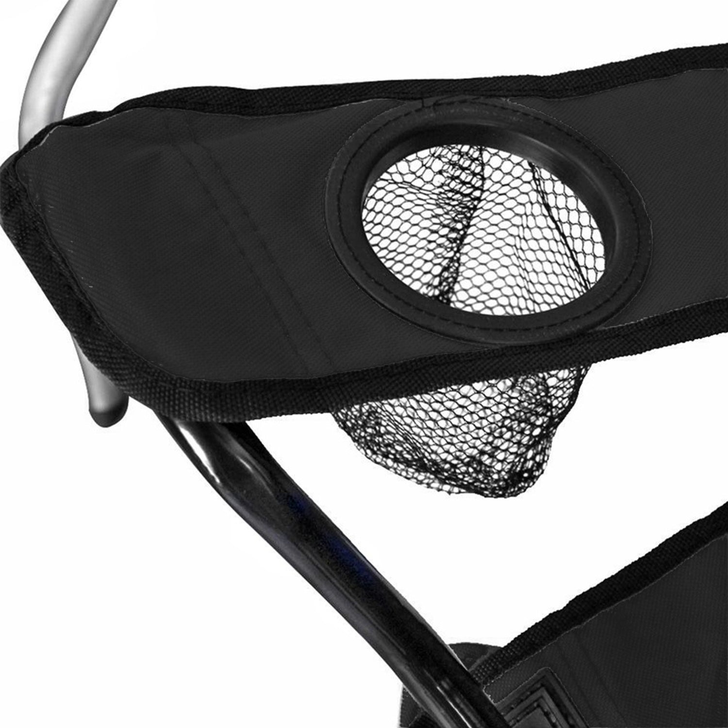 GoTeam Double Folding Camping Chair Set w/ Shade Umbrella & Cooler Bag, Black