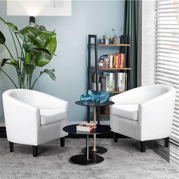 Alden Design Leather Barrel Accent Tub Chair, Set of 2, White