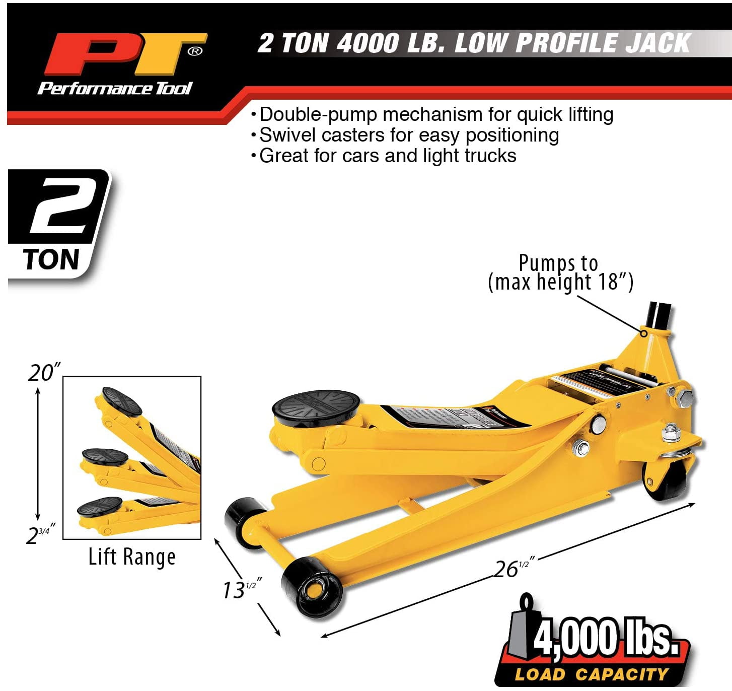 Performance Tool W1642 2 Ton Low Profile Jack