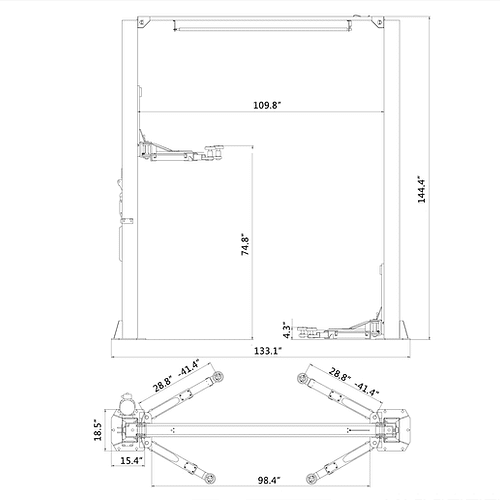 Aston Technologies* 2-Post Car Lift Overhead Symmetric Single Point Lock Release AL-100RH