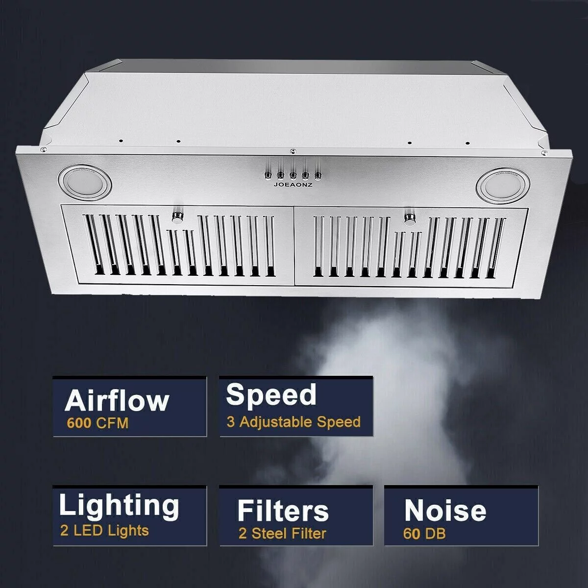 Range Hood 30-inch Built-in Insert Cooker Hood 600CFM Powerful Exhaust Vent Fan