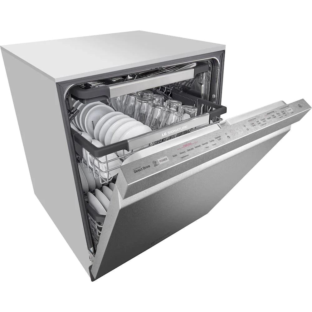 LG - SIGNATURE Top Control Built-In Dishwasher with Stainless Steel Tub, TrueSteam, 3rd Rack, 38dBA - Textured steel