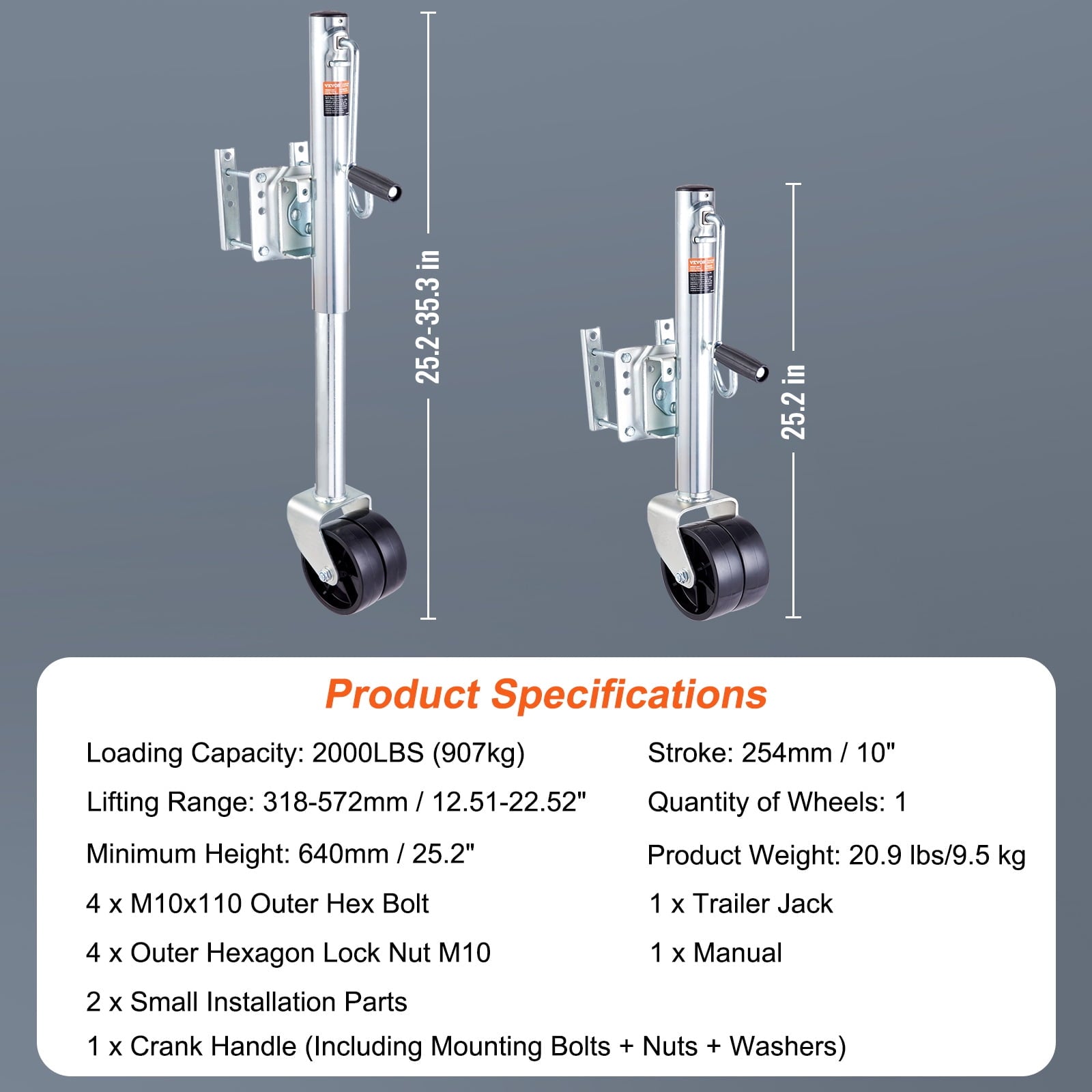 BENTISM Trailer Jack Boat Trailer Jack 35.3 in 2000 lb with PP Wheels & Handle