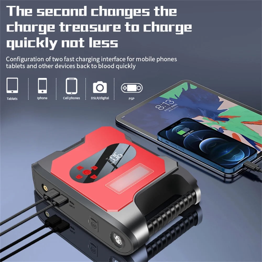 Portable 32000mAh Car Jump Starter + Air Compressor Battery Booster Power Bank