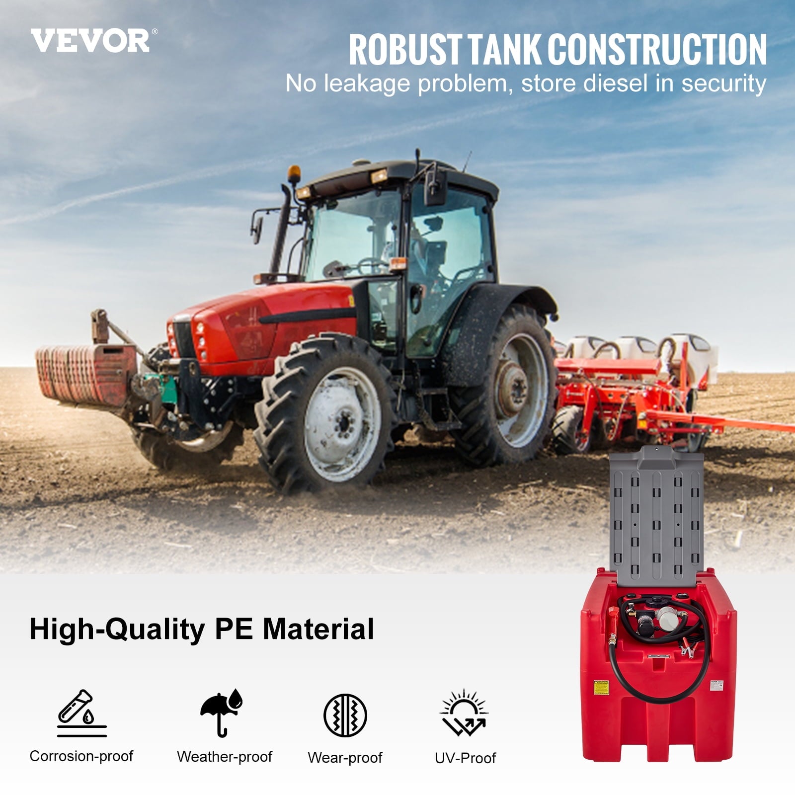VEVOR Portable Diesel Tank, 116 Gallon Capacity & 10 GPM Flow Rate, Diesel Fuel Tank with 12V Electric Transfer Pump and 13.1ft Rubber Hose, PE Diesel Transfer Tank for Easy Fuel Transportation, Red