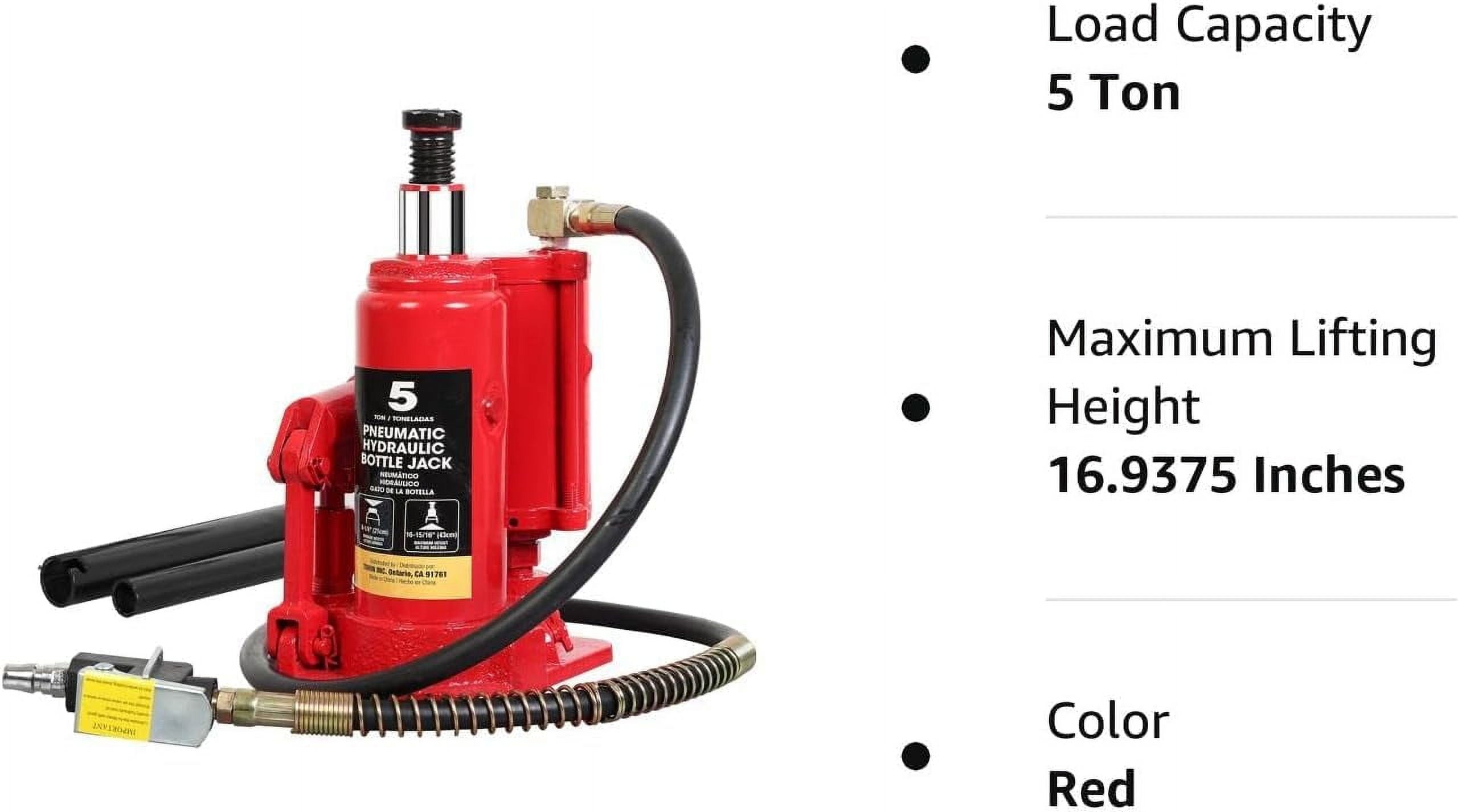 BIG RED 5 Ton Pneumatic Air Car Bottle Jack with Manual Hand Pump,Red,W502R
