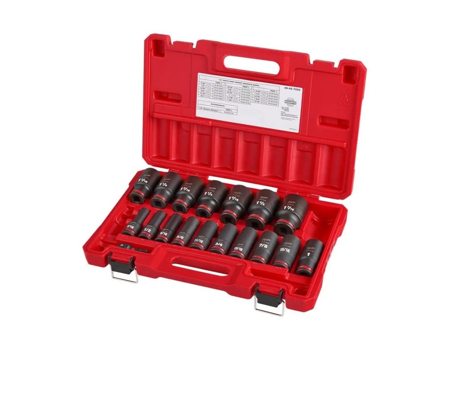 Milwaukee 49-66-7093 SHOCKWAVE 1/2 in. Drive SAE Deep Well 6 Point Impact Socket Set (18-Piece)