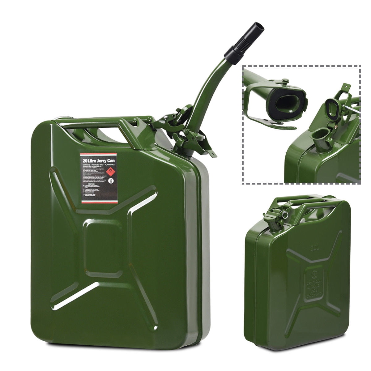 Gymax Green 5 Gallon 20L Jerry Fuel Can Steel Gas Container Emergency Backup w/ Spout