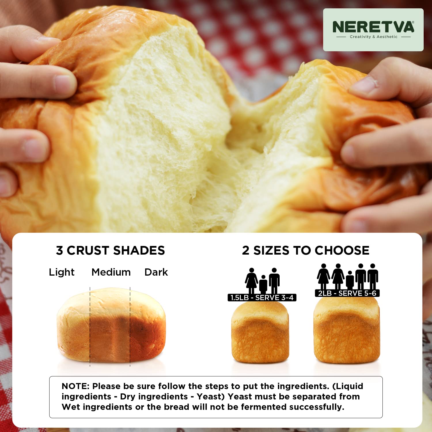 Neretva Bread Maker Machine, 15-in-1 2LB Automatic Breadmaker with Gluten Free Sourdough Setting, Auto Nut Dispenser (Mint Green)