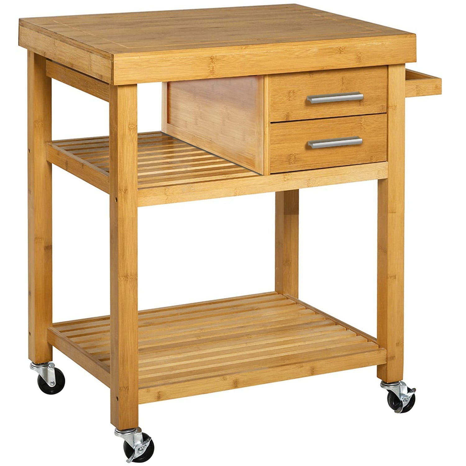 Home Aesthetics Rolling Bamboo Kitchen Island Cart Food Prep Trolley, with Towel