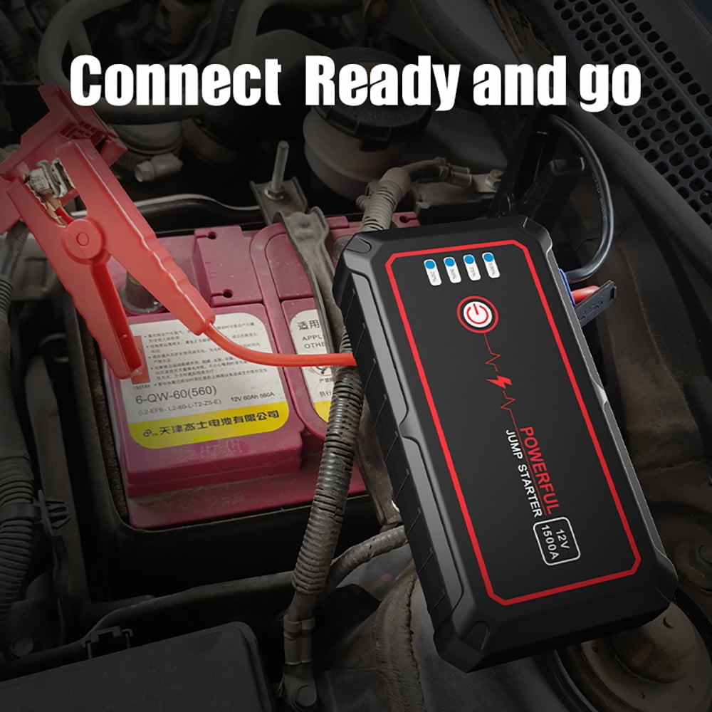 1500A Car Jump Starter 12V 14000mAh(up to 8L Gas,6L Diesel Engines) with USB Quick Charge 3.0 and Smart Clip