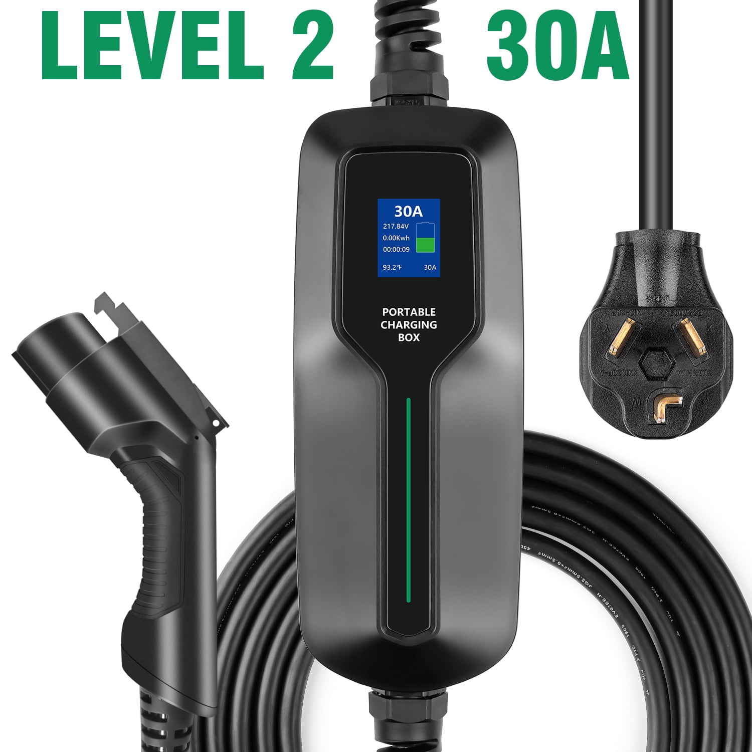 LEFANEV 30 Amp EV Charger Level 2,(NEMA 10-30, 30A/25ft,220V-240V,6.6KW) Portable EVSE Electric Vehicle Charging Station for SAE J1772 Electric Cars