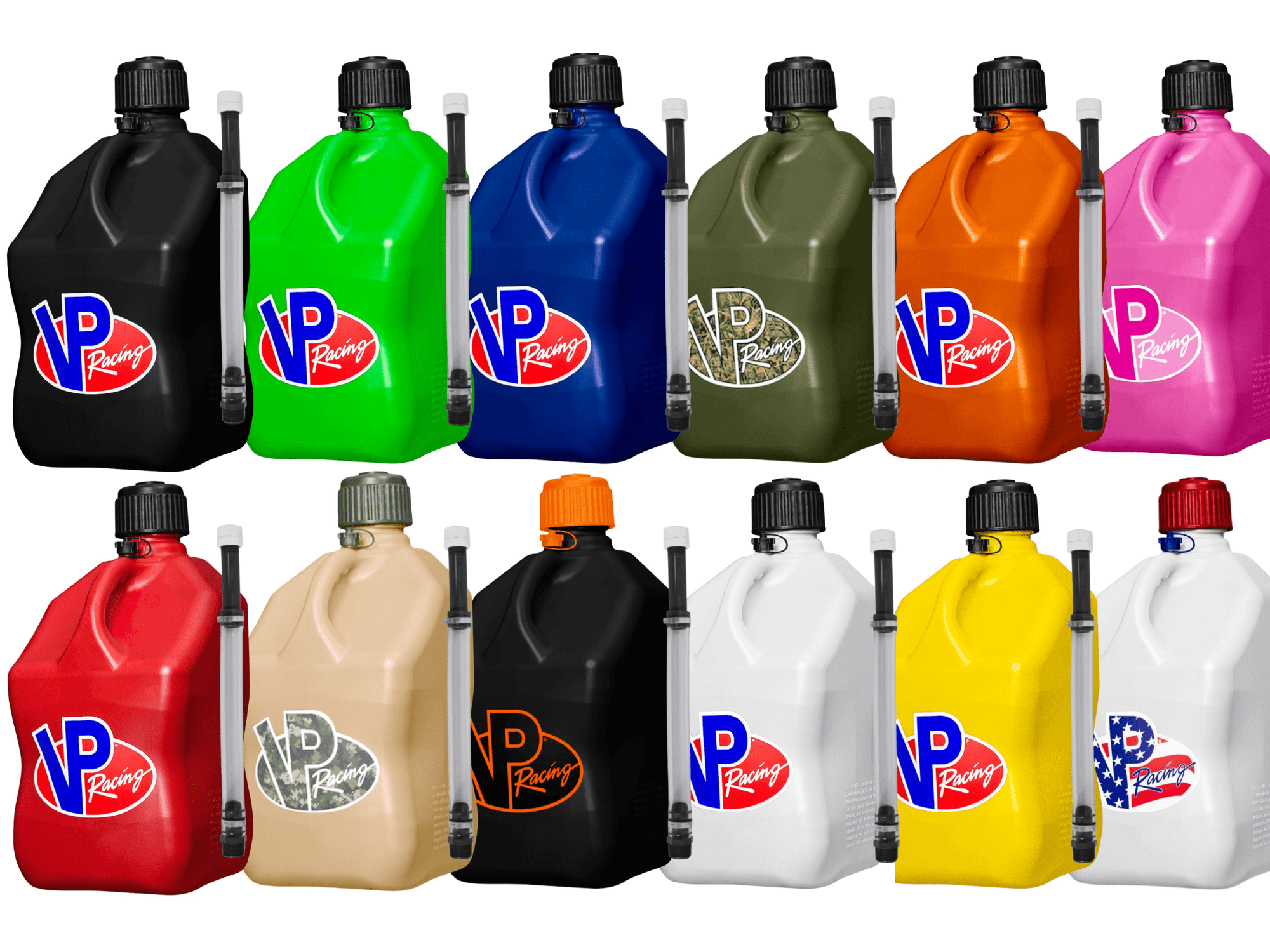 VP Racing Utility Jug 5.5 Gallon + Deluxe Hose - Mix and Match Between 11 Different Colors - Made in the USA (2 Pack, Black)