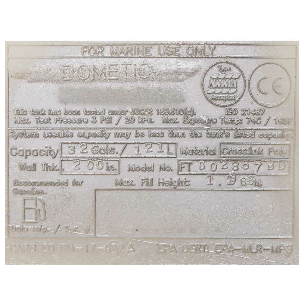 Dometic Pontoon Boat Gas Fuel Tank FT002357BD | Polyethylene 32 Gallon