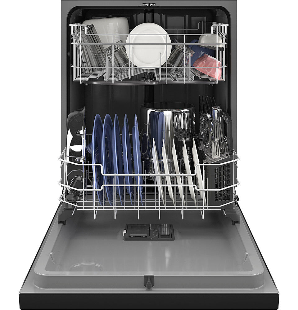 GE - Front Control Built-In Dishwasher, 52 dBA - Black