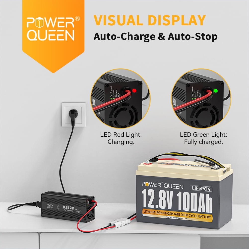 Power Queen 14.6V 20A Smart LiFePO4 Battery Charger and Maintenance