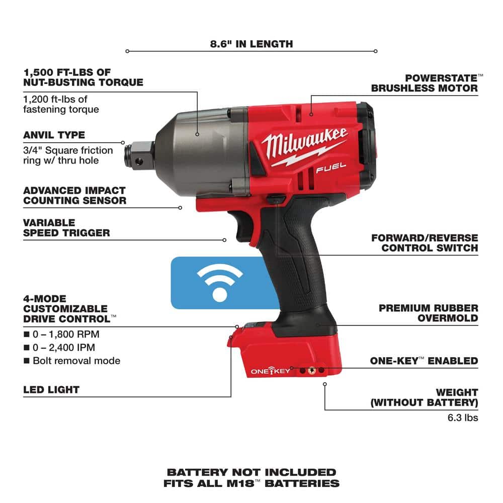 M18 FUEL ONE-KEY 18V Lithium-Ion Brushless Cordless 3/4 in. Impact Wrench with Friction Ring (Tool-Only) 2864-20