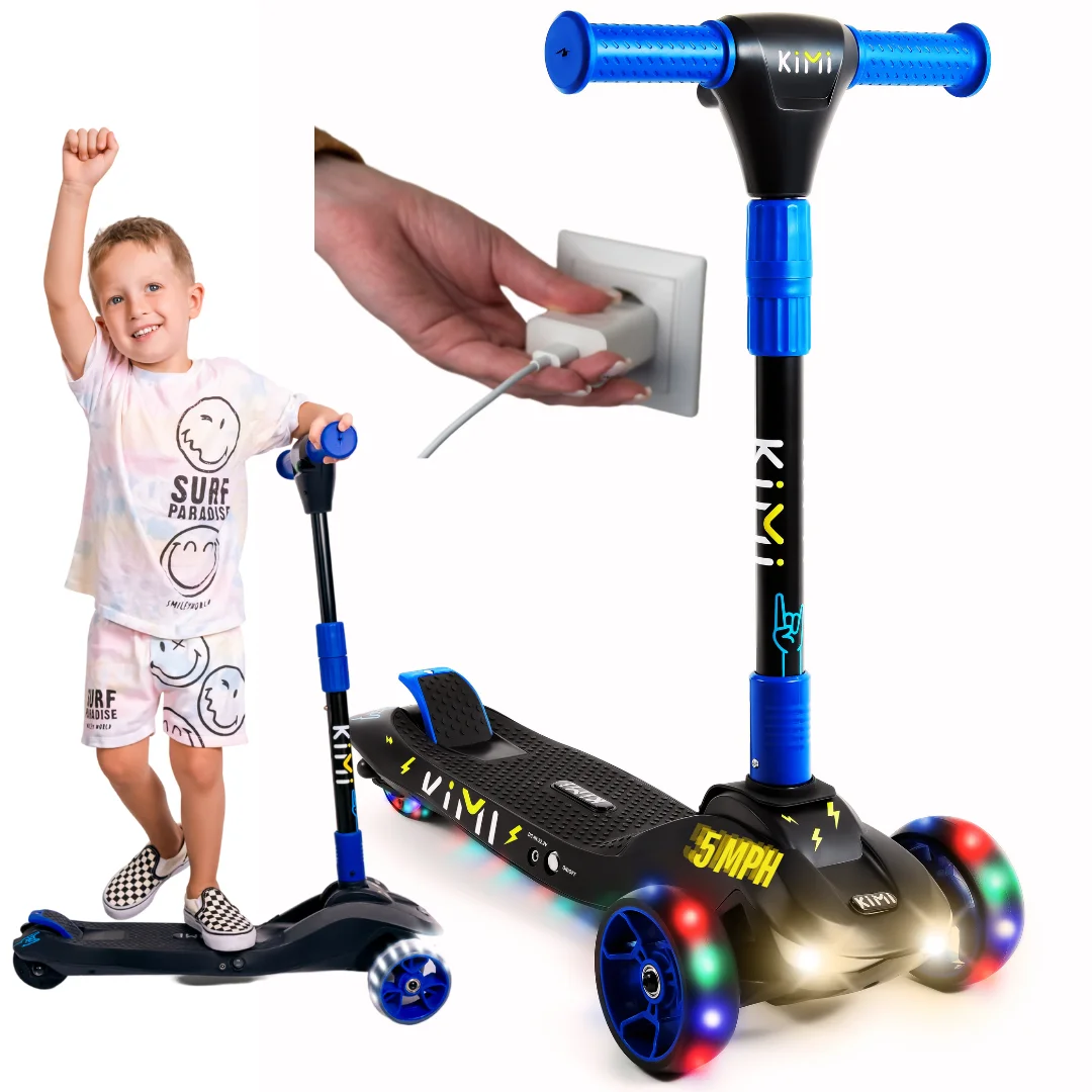 KIMI Kids Toddlers 3-Wheel Electric Scooter, Adjustable, TSA Approved, Ages 2-9, 5MPH, Lights, 10 Miles Range + Charger