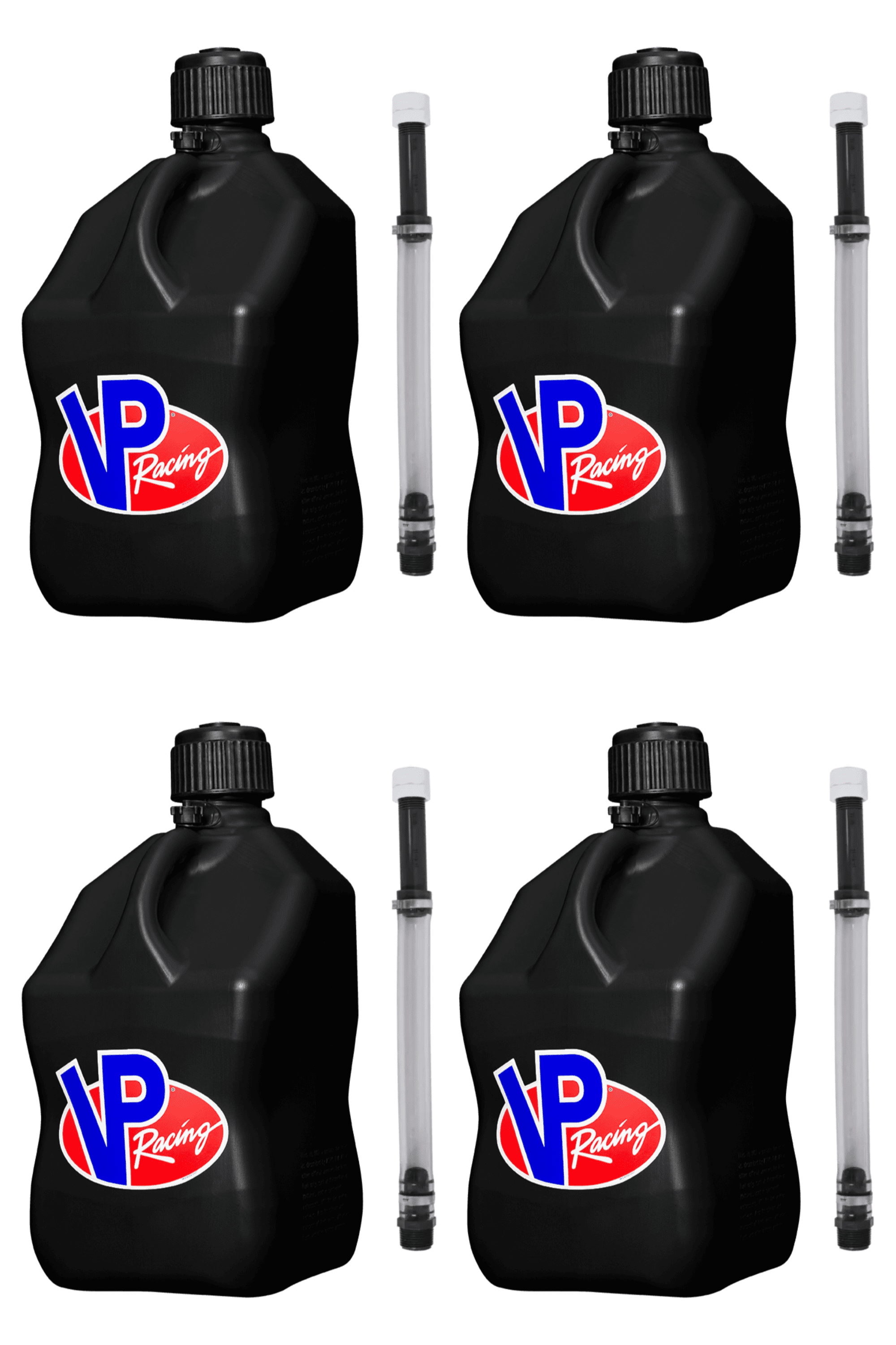 VP Racing Utility Jug 5.5 Gallon + Deluxe Hose - Mix and Match Between 11 Different Colors - Made in the USA (4 Pack, Black)