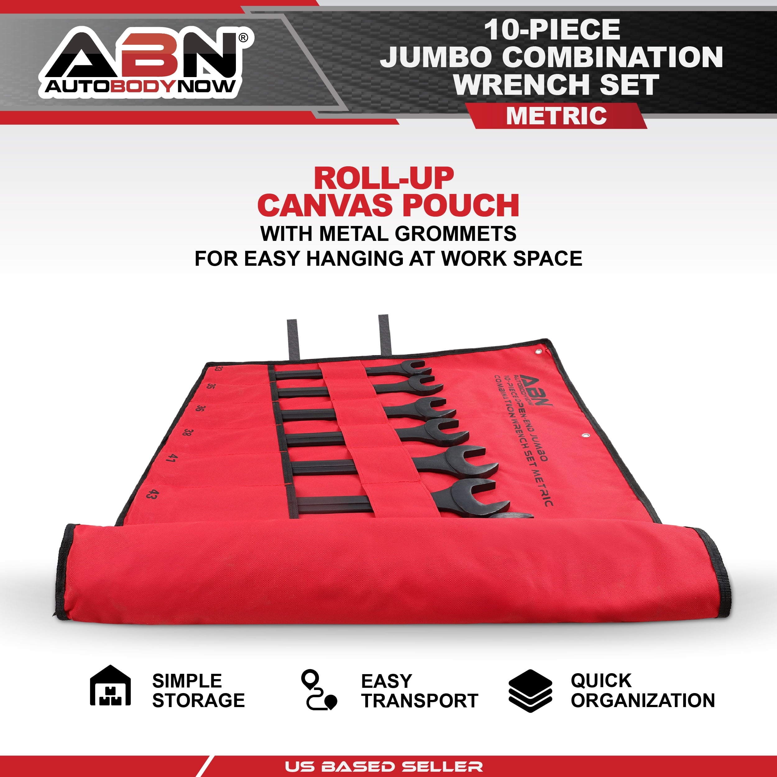 ABN Jumbo Wrench Set Metric 33 to 50mm - 10 Piece Combo Open End Tool Set