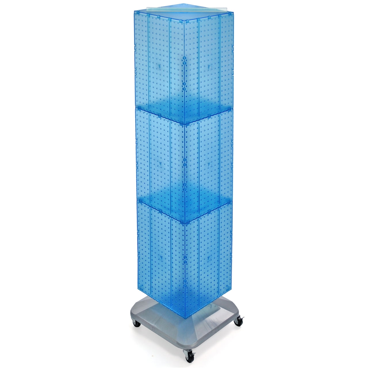 Azar Displays 701465-BLU Blue Four-Sided Pegboard Tower Floor Display on Revolving Wheeled Base. Spinner Rack Stand. Panel Size: 14