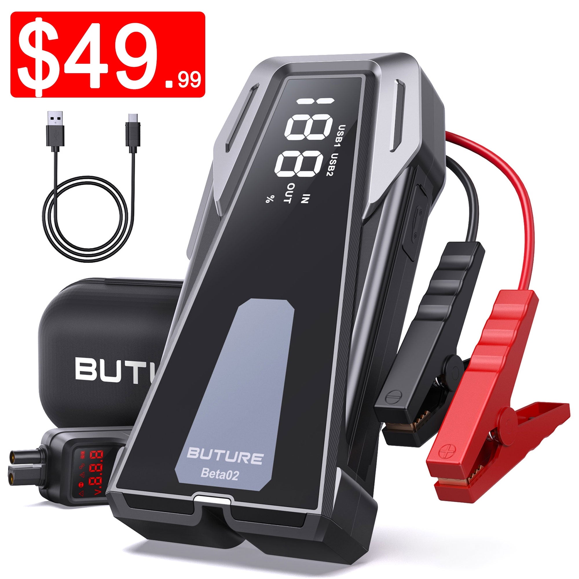 Car Jump Starter Booster 2500A 21800mAh Powerful Car Battery Jump Starter With Large Display Lighting Charging Function Safe/Durable/Portable Buture