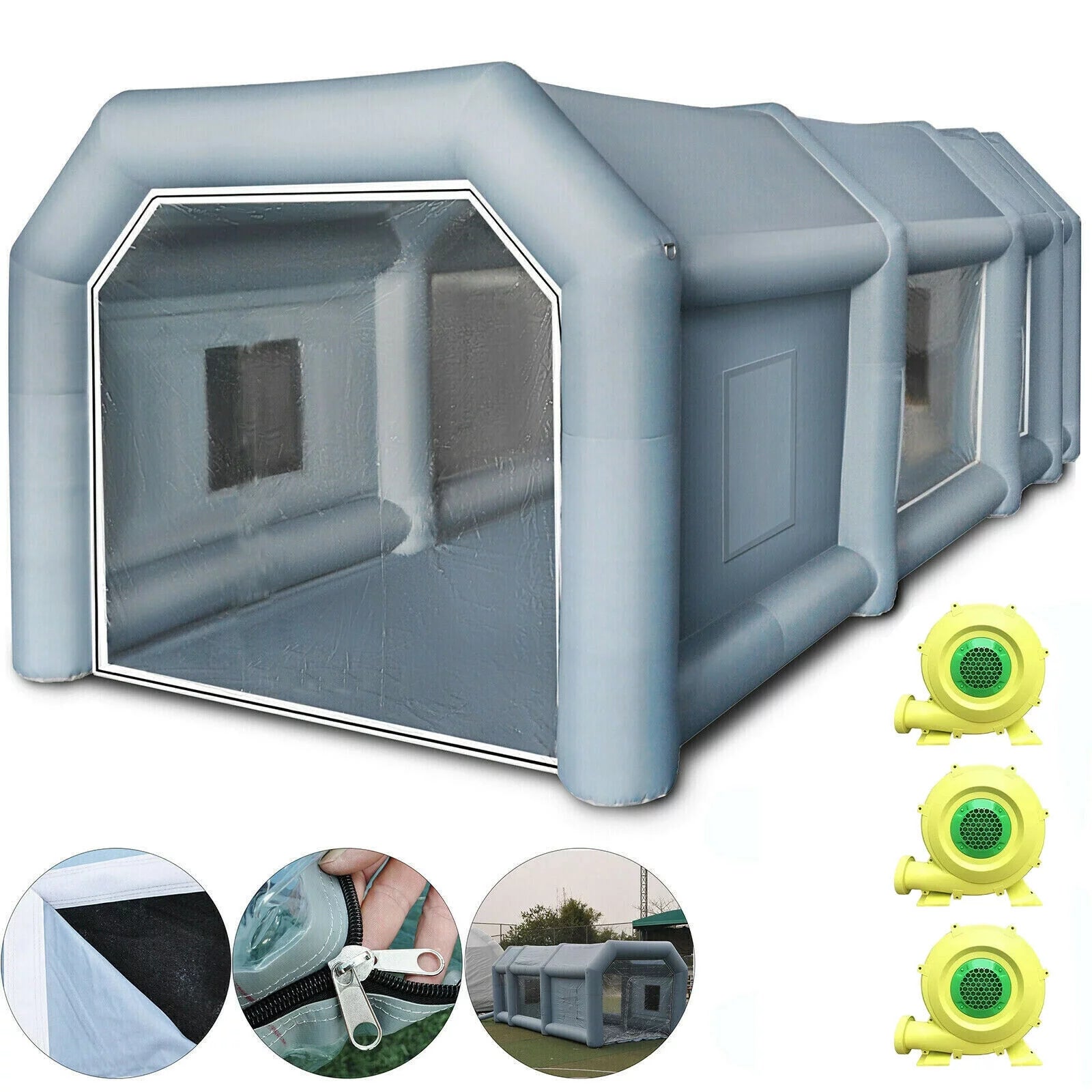 Pro Painting Tent Workstation Inflatable Spray Paint Booth 33x16.4x12FT with 2 Blowers 950W and 350W, with Filter System Tool Room for Garage Spraying Auto Parts Full-Size Car