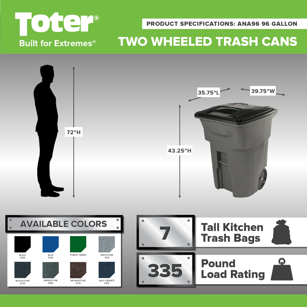 Toter 96 Gallon Trash Can with Smooth Wheels and Lid ;💝 Last Day For Clearance