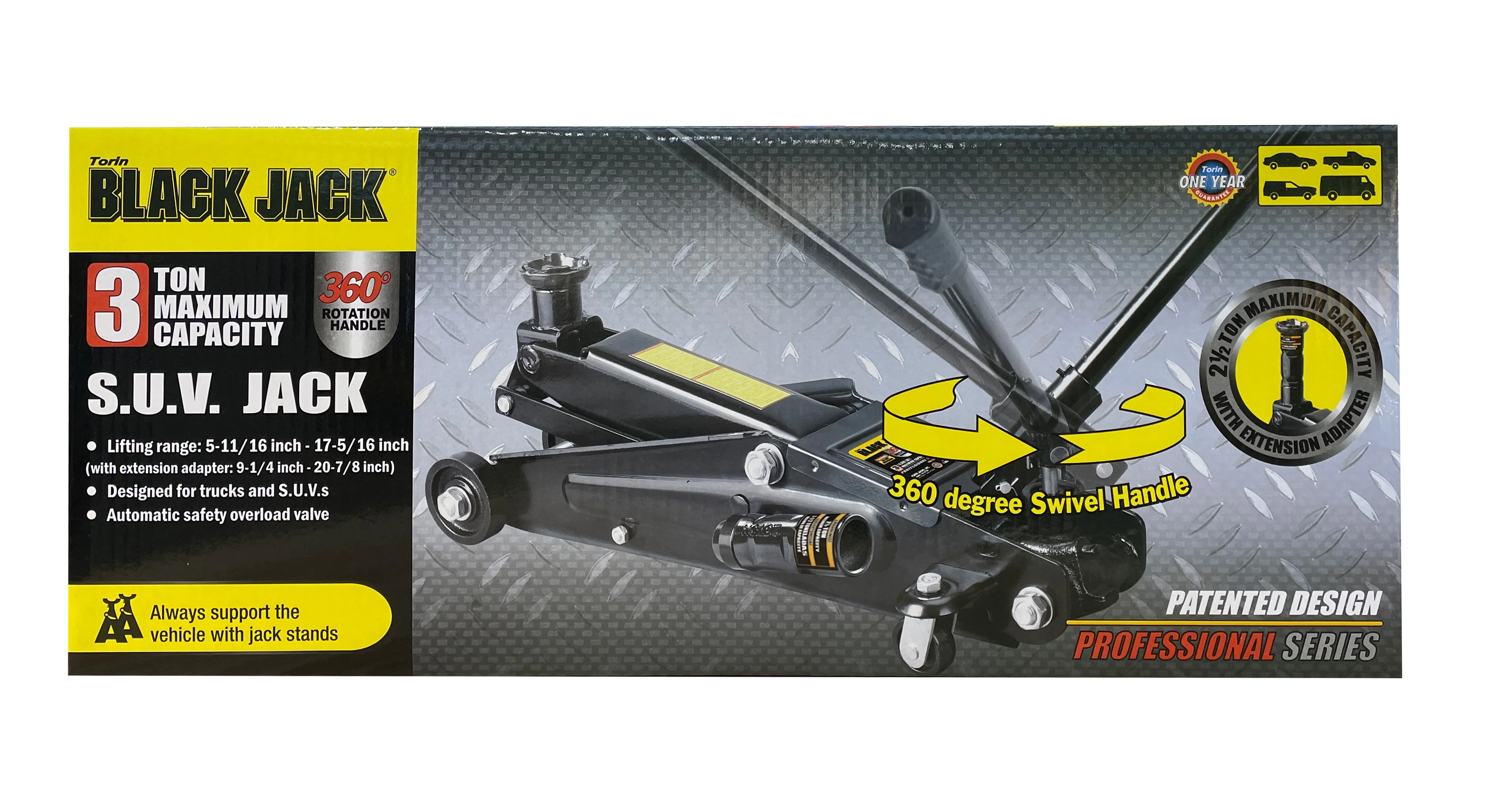 Black Jack - 3 Ton SUV Jack with SUV Adapter Saddle, Black, T83006W