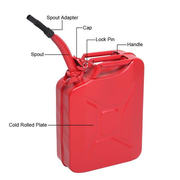 Clearance 5 Gallon 20 Liter Authentic Jerry Can with Quick Flow Rate, Leakproof Bayonet Closure and Spout, and Rust-Resistant Lining, Red